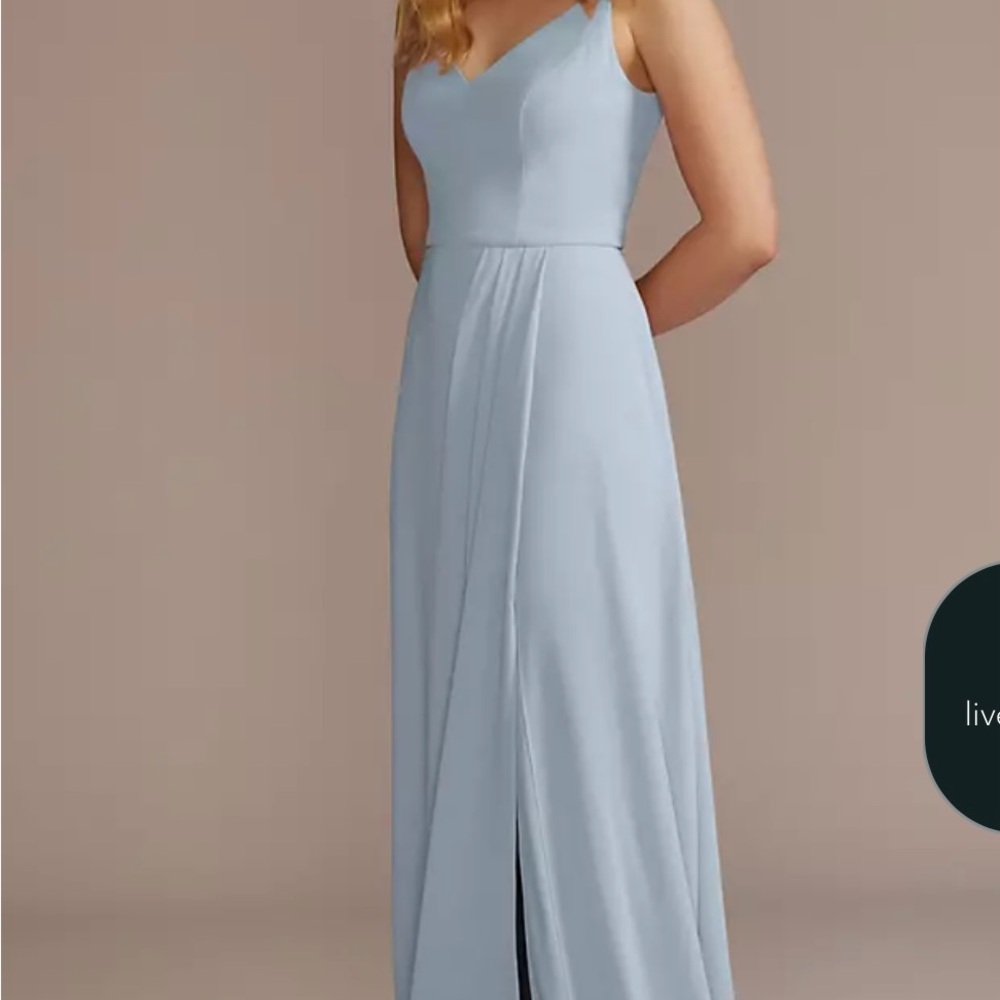 Dusty Blue Spaghetti VNeck Tie Back Maxi Dress